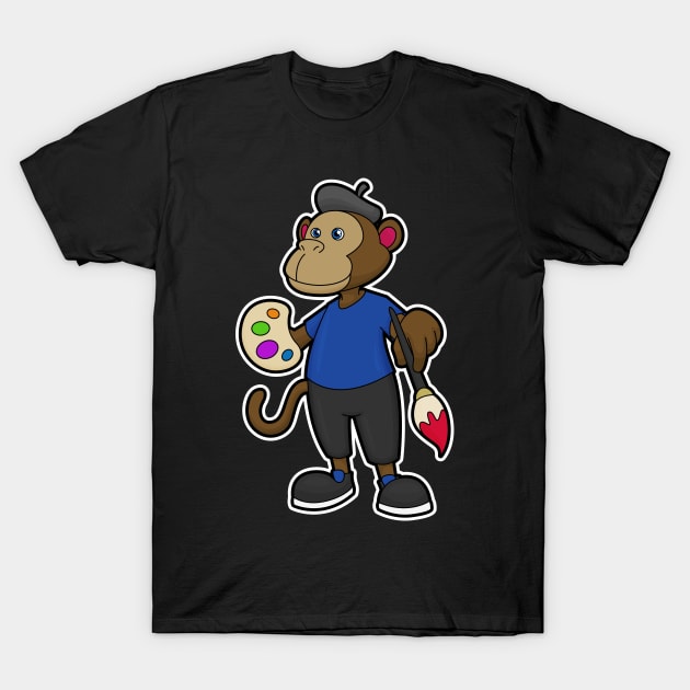 Monkey as Painter with Paint & Brush T-Shirt by Markus Schnabel